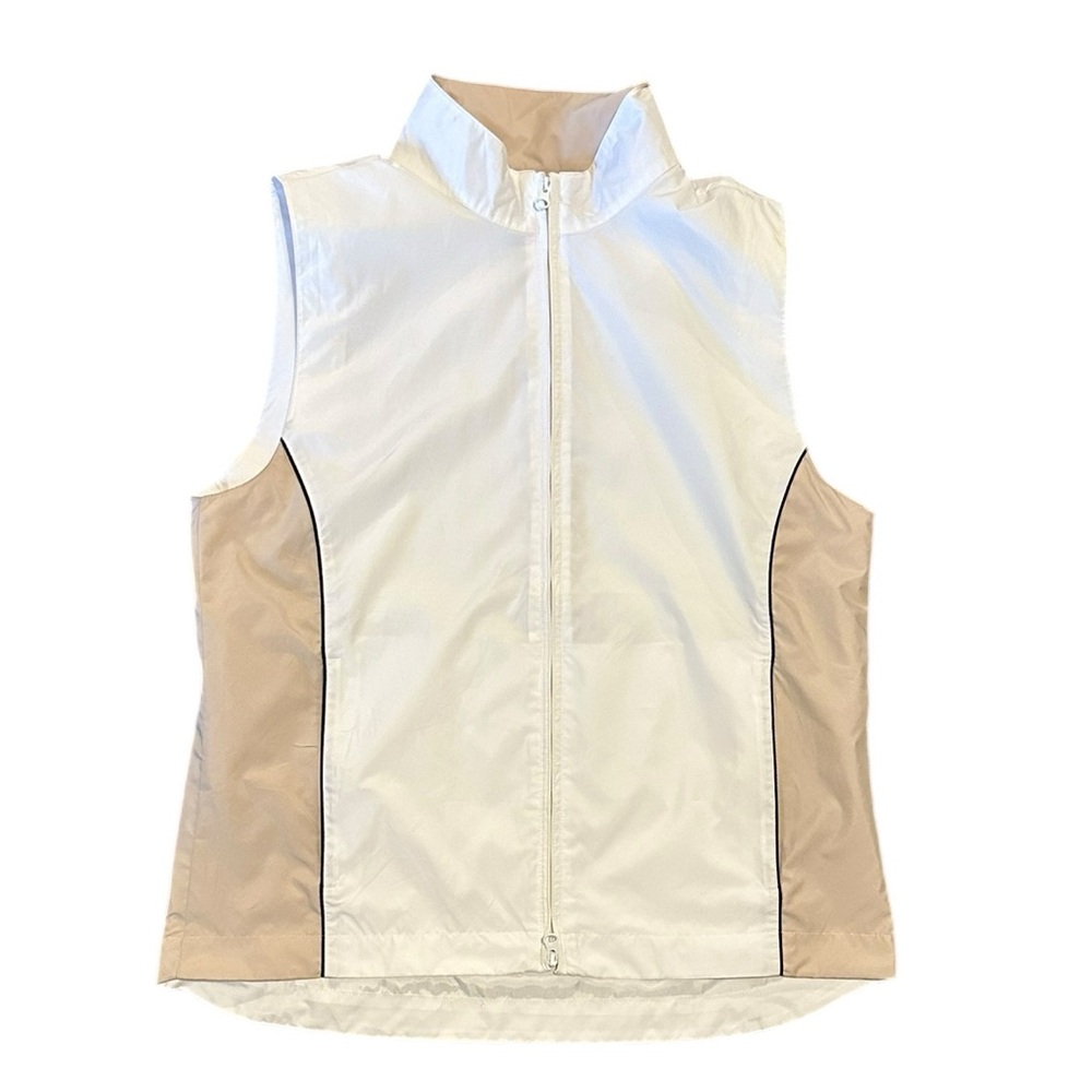 FJ FOOTJOY tan & white zip up ladies golf vest size Small